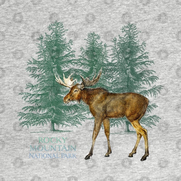Rocky Mountain National Park Colorado Moose Trees Vintage-Look by Pine Hill Goods